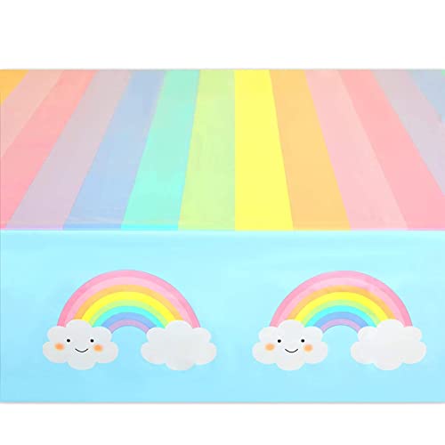 Image of BLUE PANDA 3 Pack Pastel Rainbow Tablecloth for Baby Shower Decorations, Unicorn Birthday Party (54 x 108 in)
