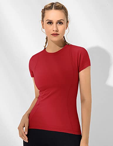 Image of Loovoo Women Workout Shirts, 1 /2 /3 Pack Short Sleeve Compression Tee | Tight Fit Gym Basic Tops, Athletic Quick Dry Crew Neck 4-Way Stretch, Flat Seams Ideal for Yoga, Gym, Running and Daily Wear