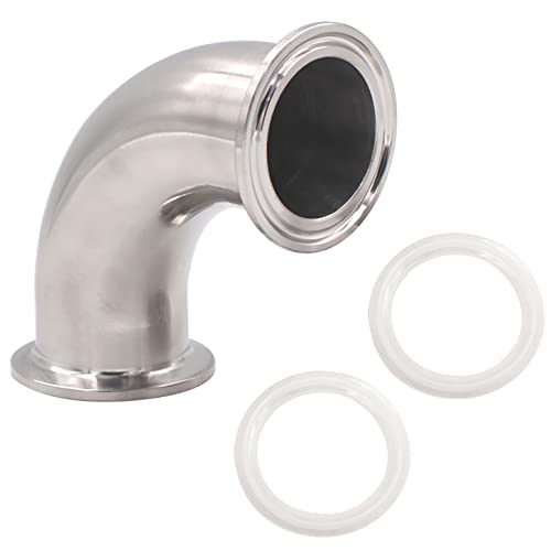DERNORD 1-1/2" Tube OD Sanitary Ferrule Elbow 90 Degree Pipe Fitting with 2 Silicone Gaskets SUS304 Tri Clamp 1.5 Inch