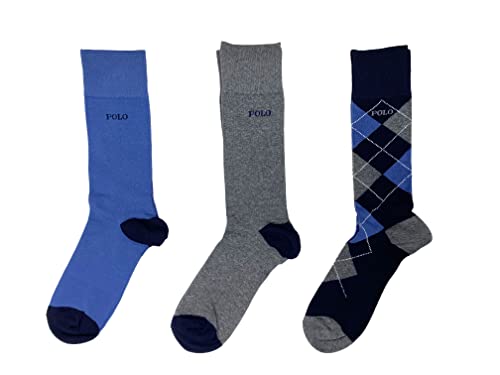 POLO RALPH LAUREN MENs Argyle Dress Socks (3 PAIRS) (NAVY GREY)