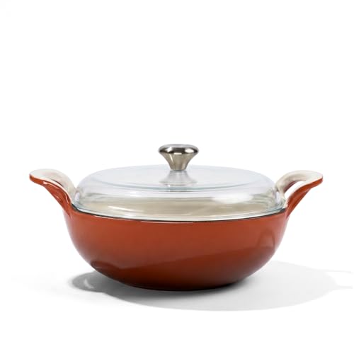Image of CUMIN CO. Cast Iron Kadai with Lid | 3L, 26 cm | Induction Base Cookware |10 Years Warranty | Non Toxic Heavy Bottom Kadhai for Frying | Chemical Free Coating | Free Accessories | Color: Rust