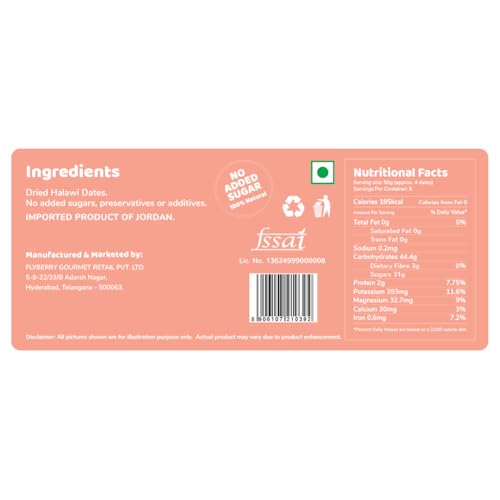 Image of Flyberry Gourmet Halawi Dates (Khajoor /Khajur) 200g | 100% Natural | Rich in Calcium, Iron and Potassium | Instant Energy