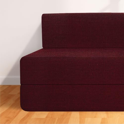 Image of CELLBELL Comfy Sofa Cum Bed 6x6.5 Feet | Foldable Dual Use Couch Bed with Soft Cushions, Washable Fabric Cover & Sturdy Frame | Space Saving Modern Design for Living Room, Bedroom Guest Use (Maroon)