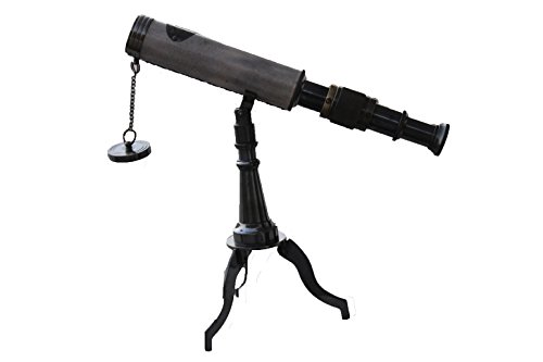 Telescopio de viaje vintage de 10" en bronce con trípode miniatura 1