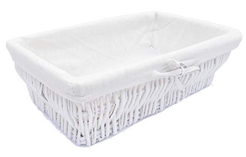 topfurnishing Full Wicker Strong Wider Shallow Wicker Storage Basket With Lining Xmas Hamper Basket Gift [White,Medium (38.5 x 24.5 x 12cm)]