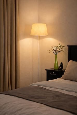 Image of Metal Floor Lamp Standing Modern Lamp Shade for Living Room Corner, Home, Hotel, Office 12 Inches, 4Ft Height (Gold)