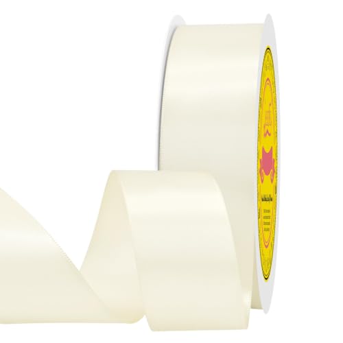 Image of Double Face Antique White Satin Ribbon 1-1 /2 Inch x 50 Yards Polyester Ribbon for Gift Wrapping Valentine's Day Weddings Party Decorations Hair Bows Invitations
