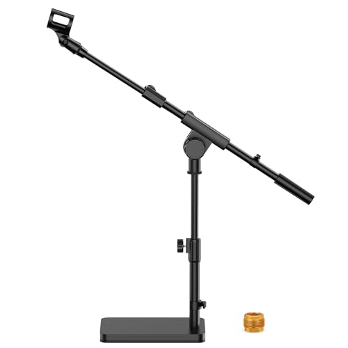 Image of InnoGear Adjustable Desk Microphone Stand, Weighted Base Boom Arm Mic Stand, 3 /8'' and 5 /8'' Threaded Mounts for Blue Yeti HyperX QuadCast SoloCast Fifine, Kick Drums, Guitar Amps, Black, Large