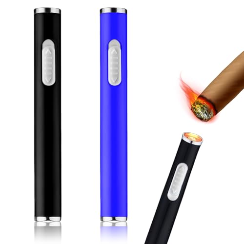 2 accendini USB, 8,6 cm, accendino elettrico ricaricabile, senza fiamma, piccolo portatile (nero e blu)