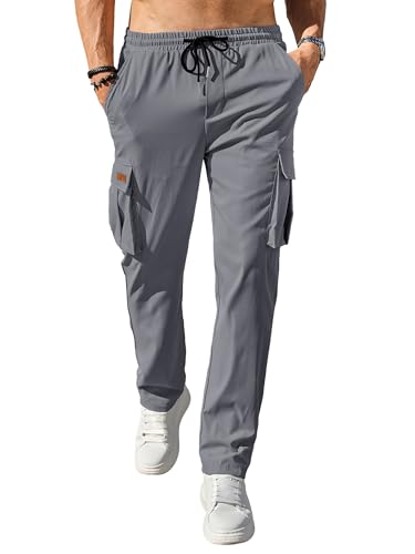 Image of Comdecevis Men's Casual Cargo Pants Workout Joggers Stretch Sweatpants Hiking Drawstring Tactical Pants with Multi Pockets