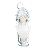 KIRA KIRA Focalors Cosplay Wig Game Genshin Impact Fontaine Furina Cosplay Wig Long Curly Blue Hair Halloween Party Wig for Women Men (Focalors)