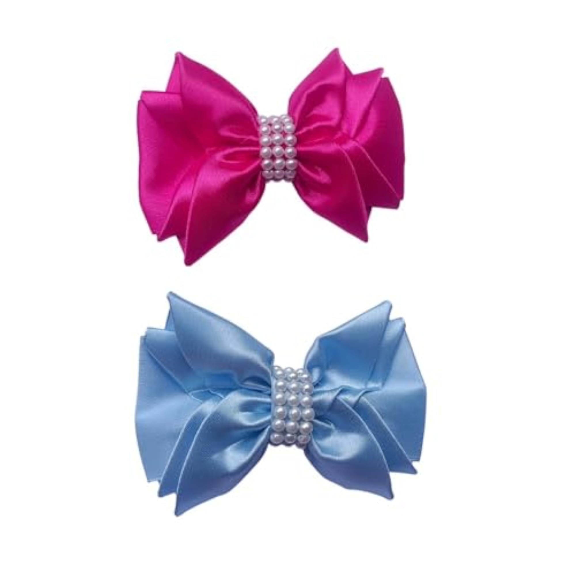 Pack of 2 Charming Satin Flower Alligator Hair Clips, Pink & Lite Blue