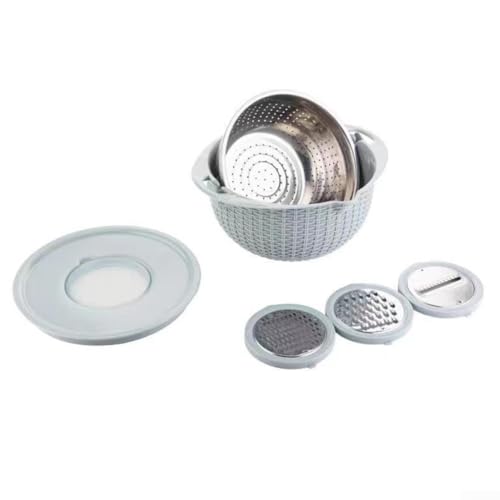 Yhenlovtt Colador de 3 piezas con cuenco Plas de doble capa, cesta de drenaje giratoria con accesorios de rallador 4 en 1, acero inoxidable 304 para mezclar Bpafree (color negro)