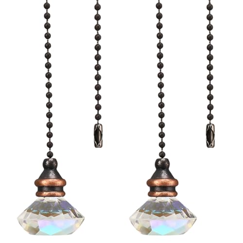 Image of GORGECRAFT 2PCS Ceiling Fan Pull Chain 13 Inches Light and Fan Cord Swith Connector Clear Crystal Diamond Fan Pull Chain Charms Ceiling Fan Pull Chain Extenders for Ceiling Light Lamp Fan