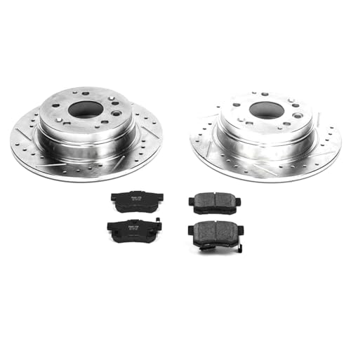 Image of PowerStop Rear Brake Kit for Acura CL 2001-03 - Drilled and Slotted Disc Rotors with Carbon-Fiber Ceramic Brake Pads Replacement, K2383
