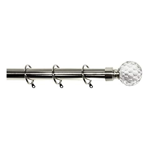Kestral Crystal Affect Finial 28 mm Extendable Metal Curtain Pole Rods Voile Easy Fitting, Crystal 120-210 cm Cover