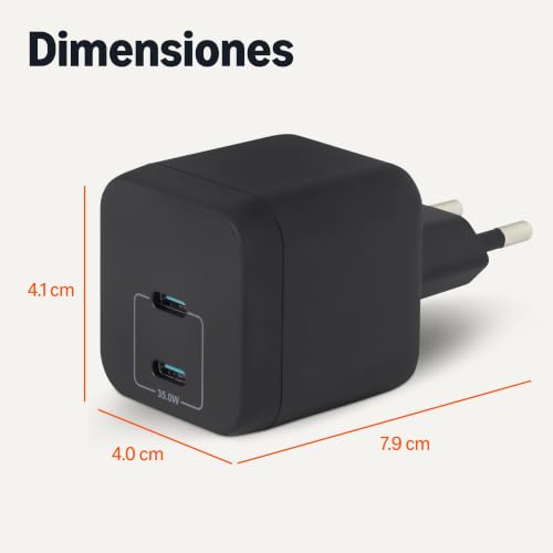 Miniatura 5 de Amazon Basics Cargador de Pared USB-C Nano GaN de Carga Rápida, 35W y 2 Puertos para Tablets y Teléfonos, Negro