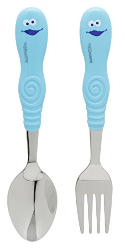 Zak Designs Easy Grip Flatware, Children's Spoon and Fork Featuring Cookie Monster from Sesame Street, BPA-Free Plastic and Stainless Steel, Multicolor