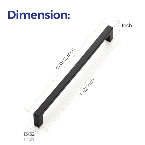 Image of Ravinte Matte Black Kitchen Cabinet Handles 7-1 /2 Inch Pulls 40 Pack | Solid Zinc Alloy , Smooth Design, Screws Included, Square Pulls for Kitchen Drawers & Cupboards