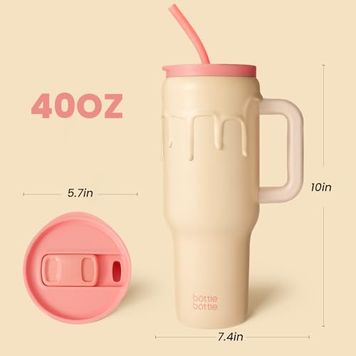 BOTTLE BOTTLE 40 oz Tumbler with Handle and Straw,Stainless Steel Vacuum Travel Mug,Car Cup with Straw, Stainless Steel Vacuum Water Bottle for Gifts Party Office Coffee (Cream Velour)
