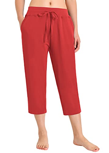 Weintee Women's Cotton Capri Pants with Pockets 3X Red