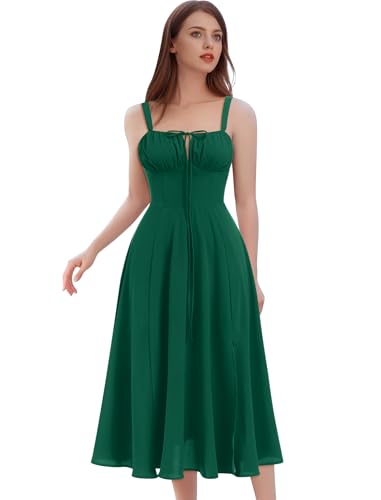 IWEMEK Robe Corset Femme d'été, Robe Longue Boho Chic à Bretelles Réglables - Imprimé Fleuri, Dos Nu, Taille Cintrée, Manche-Épaulette, Longueur...