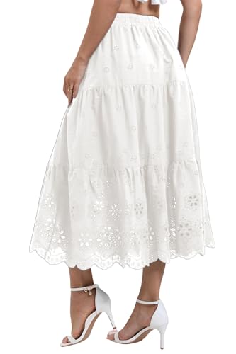 Women's High Waist A-Line Vintage Embroideried Lace Midi Skirt 2025 Vacation Casual Beach Boho Summer Skirts4