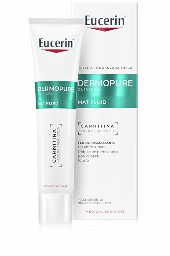 Eucerin DermoPure Clinical Fluido Opacizzante 40 ml, Crema opacizzante viso per 8h effetto mat, Crema viso pelle grassa e acneica con Acido Salicilico e Carnitina anti-imperfezioni e pori dilatati
