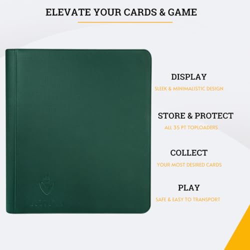 Image of Card Guardian - Toploader 9 Pocket Premium Binder with Zipper for 360 Cards - Side Loaded Pockets - Compatible with Sports and Trading Cards TCG (Green)