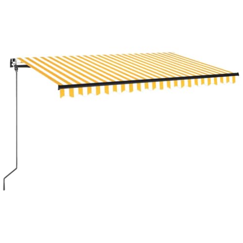 HOMELEN Toldo retráctil manual 450 x 350 cm, amarillo y blanco, toldo para balcón sin agujeros, con manivela, toldo de aluminio resistente a los rayos UV, altura ajustable e impermeable, protección