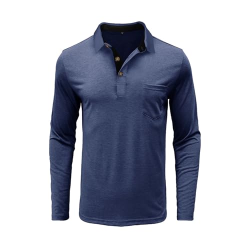 Polo homme manches longues classe business bleu haut de gamme en 3XL