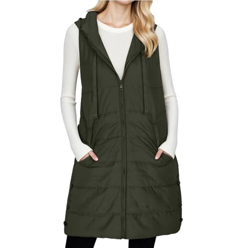 Expturelmp Women Long Puffer Vest 2025 Winter Warm Quilted Sleeveless Vests Puffy Zip up Fall Coat Outerwear3
