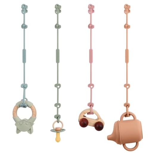 Toy Safety Straps, 4Pack Silicone Pacifier Clips, Adjustable Straps for Strollers, High Chair, Shopping Cart