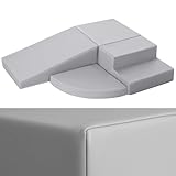 4-Piece PU Leather Baby Foam Climbing Blocks for Toddlers - Soft Play Climbing Toys for Toddlers - Foam Climbing Set for Crawling and Sliding Indoor (Gray)