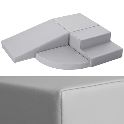 4-Piece PU Leather Baby Foam Climbing Blocks for Toddlers - Soft Play Climbing Toys for Toddlers - Foam Climbing Set for Crawling and Sliding Indoor (Gray)