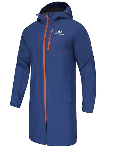 Image of NORDIC OUTLAND Rain Jacket Men,Waterproof Breathable Long Raincoat with Hood Mesh Lining,Windbreaker for outdoor activities