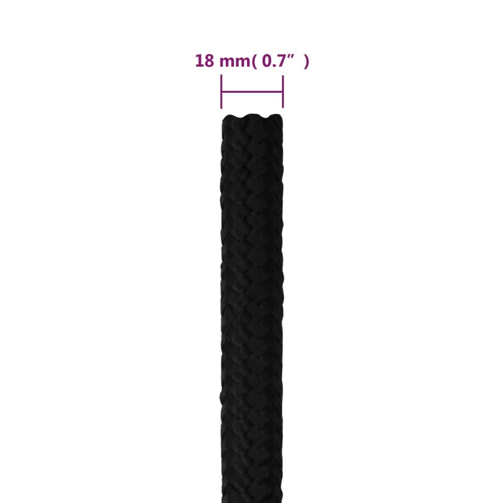 Corda da lavoro nera, 18 mm, 100 m, in poliestere, resistente corda intrecciata per giardino, officina e barca, robusta corda multiuso con carico di rottura di 3800 kg