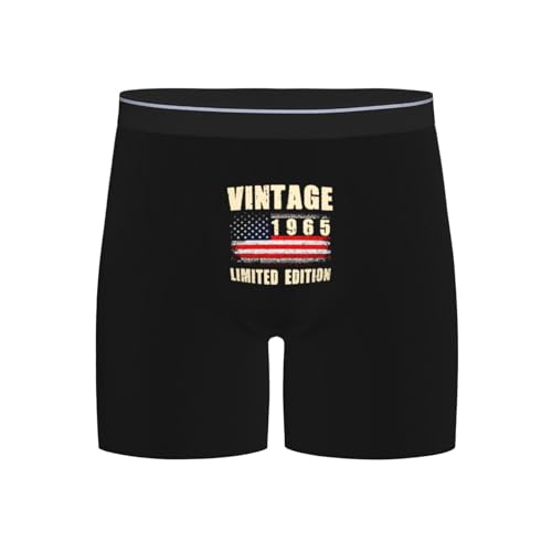 Vintage 1965 60th Birthday Gifts 60 Year Old American Flag Men's Boxer Briefs, Moisture-Wicking Underwear for Men,
