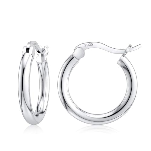 JIAYIQI 925 Sterling Silver Hypoallergenic 10mm Hoop Earrings for Women | Small Dainty Huggie Earrings for Sensitive Ears | Lightweight Minimalist Everyday Jewelry Gift