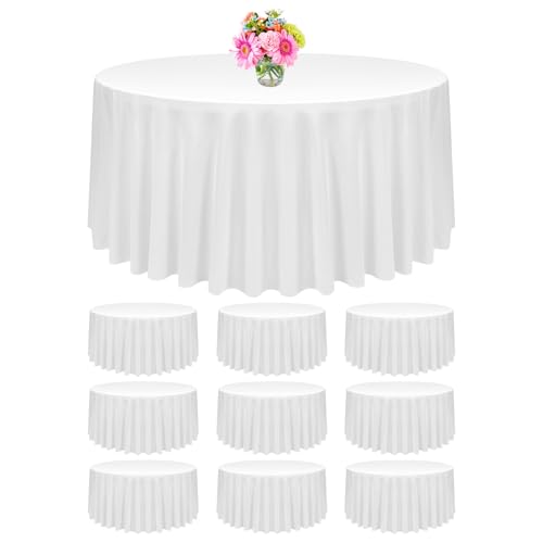 Lot de 10 nappes rondes de 300 cm en polyester blanc - Nappe anti-taches et anti-plis - Lavable - Pour mariage, banquet, fête, restaurant, Noël