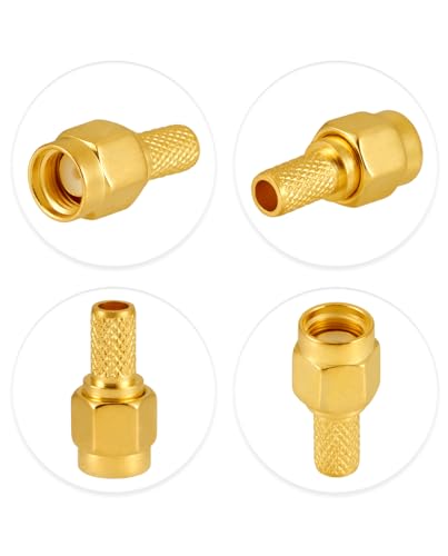 Vecys 10 PCS SMA Connectors SMA Male Crimp Connector for RG58 RG142 RG400 VLMR195 RF Coax Cable, Gold, SMA Male for RG58/RG400 - Image 4