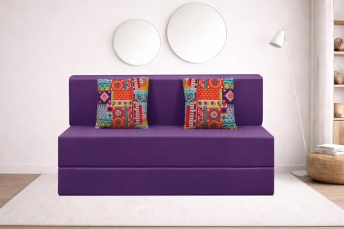 Image of Rosebell (4x6 Feet 2 Seater Foldable Sofa Cum Bed Jute Fabric, Washable Removable Cover, | Space Saving Convertible Sofa Bed for Home, Office & Guests - Purple