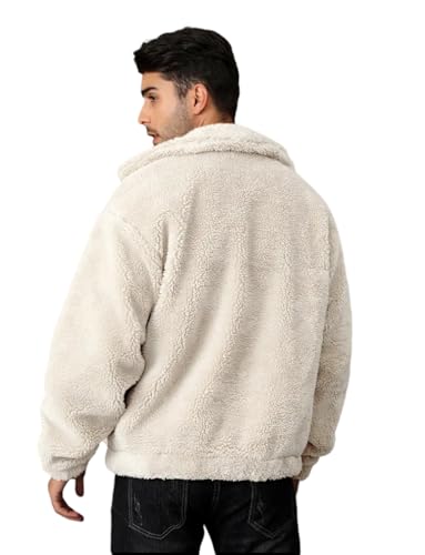 Image of BE SAVAGE Solid Sherpa Oversized Jacket Woolen Long Sleeves Zipper Hoodie For Men's