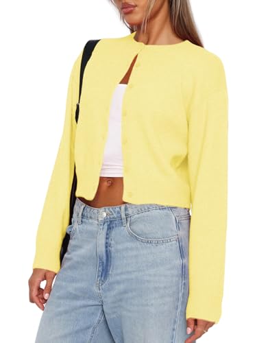 Image of Balimtoy Women's Cropped Cardigan Sweaters Long Sleeve Button Down Sweaters Knit Cardigan Cute Y2k Open Front Crop Top