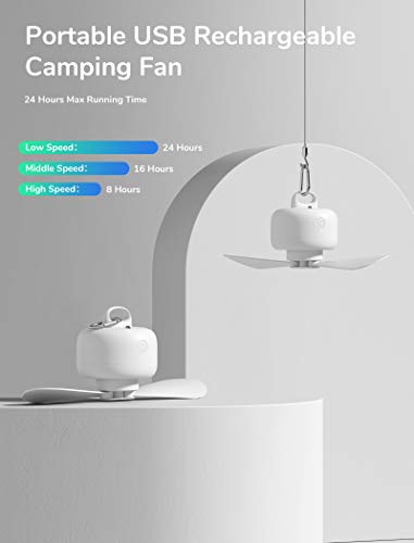 Image of JISULIFE Camping Fan 8000mAh Battery Operated, Portable Tent Rechargeable with Remote Control, Detachable Fan-Blades, Hanging Hook, Timer, 4 Speeds for Outdoor Dorm-White