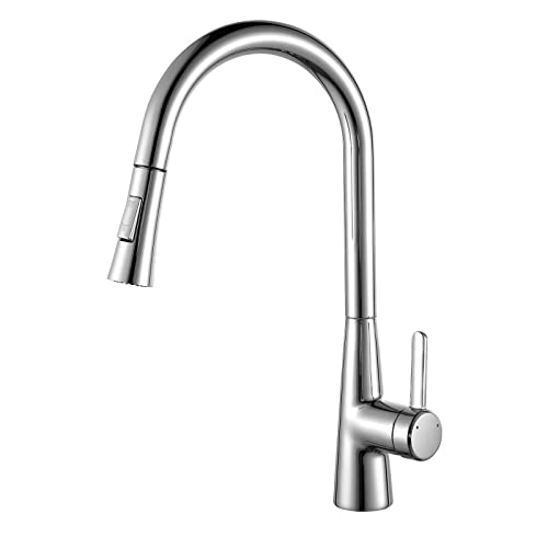 Robinet d'évier de cuisine chromé avec douchette extractible monotrou à poignée unique