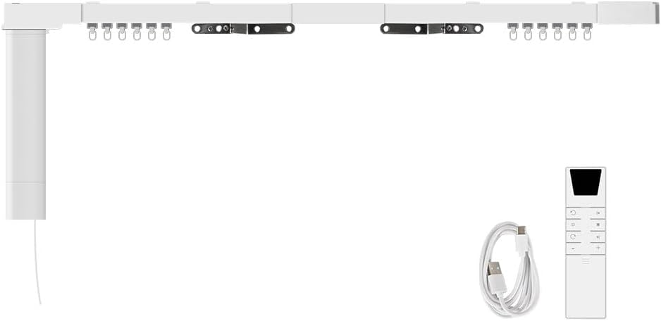 Tuya Zigbee Smart Curtain Motor with Motorized Curtain Track, Built-in Battery Electric Curtains, App & Voice Control Compatible with Alexa/Google Home, RF Remote Control Included (2.1m(82.6inch))