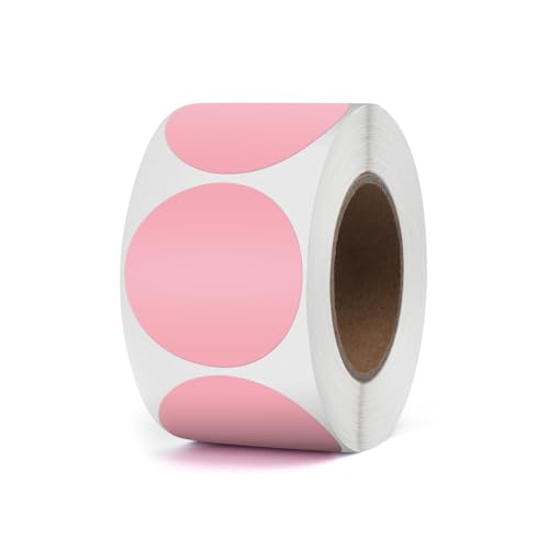 YIKIADA Pink Circle Thermal Labels Vinyl 1.5 Inch Self-Adhesive Round Stickers Roll Waterproof Printer Decals Name Tag for QR Code DIY Office Address 500 PCS