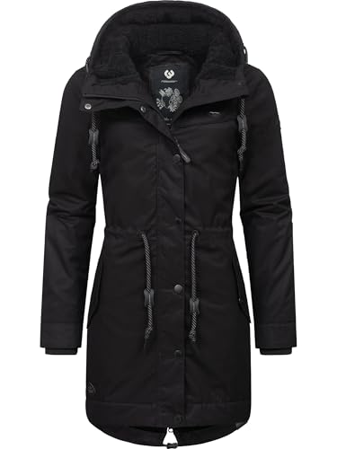 Ragwear Damen langer Mantel warme Winterjacke mit Kapuze YM-Canny Black22 Gr. M