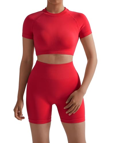 RXRXCOCO Hidden Scrunch Butt Workout Sets for Women 2 Piece Crop Tops Seamless Booty Shorts Matching Gym Yoga Outfits2